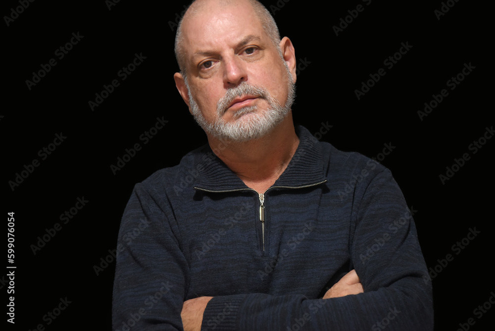 white beard adult man looking forward isolated on black background white beard adult man looking forward isolated on black background
