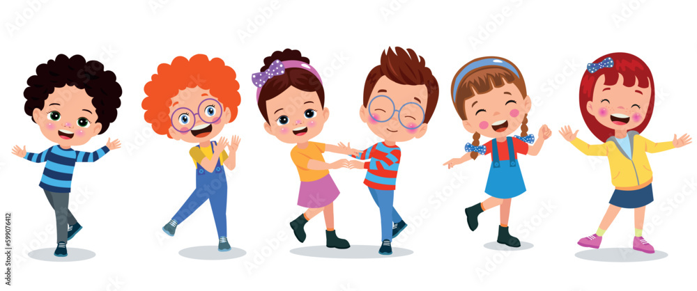 A group of kids dancing and laughing. A group of kids dancing and laughing.