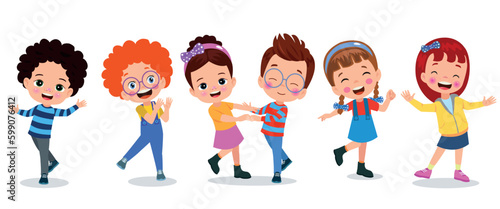 A group of kids dancing and laughing.