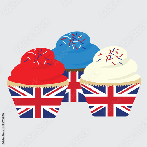 Coronation Union Flag cupcakes vector illustration