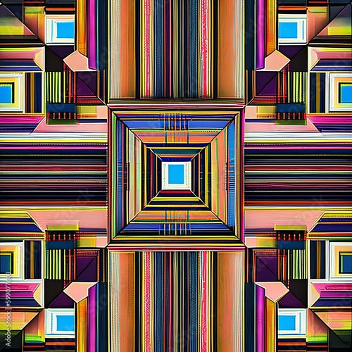 Square Serenade: An image of a geometric pattern created with squares, in a mix of bold and muted colors2, Generative AI photo