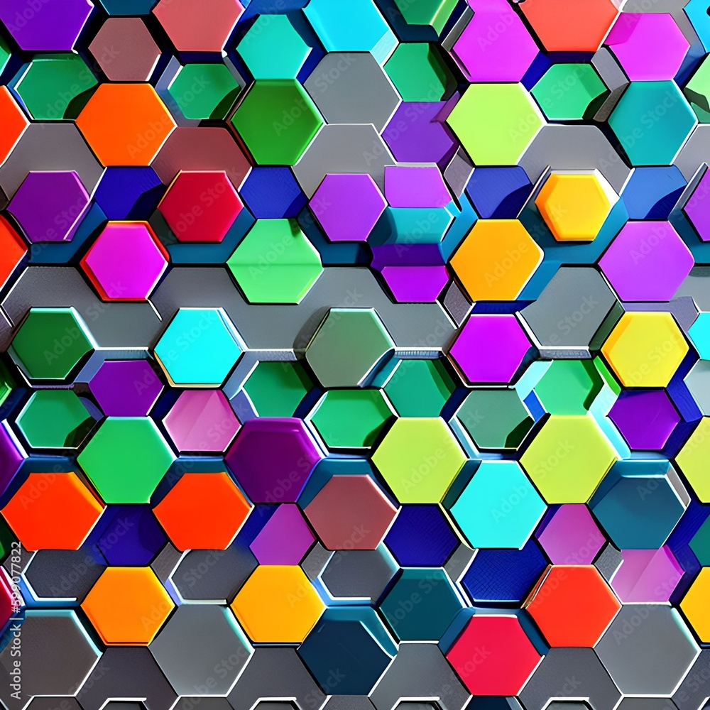 Hexagonal Hues: An image of a geometric pattern created with hexagons, in various colors and shades5, Generative AI Hexagonal Hues: An image of a geometric pattern created with hexagons, in various colors and shades5, Generative AI