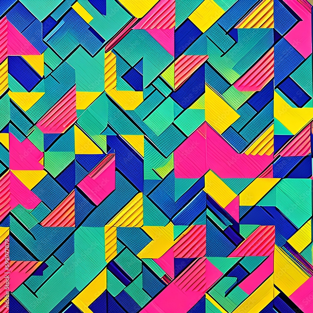 Rhombic Rendezvous: An image of a geometric pattern created with rhombuses, in a mix of contrasting colors and bold designs4, Generative AI Rhombic Rendezvous: An image of a geometric pattern created with rhombuses, in a mix of contrasting colors and bold designs4, Generative AI