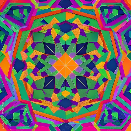 Hexadecagon Haven: An image of a geometric pattern created with sixteen-sided polygons, in bold and vivid colors3, Generative AI photo