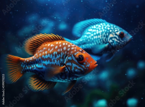 Two colorful fishes swimming in the water
