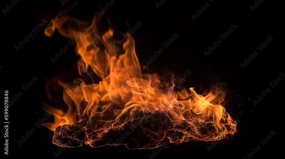 Fire flames on black background. Abstract blaze fire flame texture background.generative ai Fire flames on black background. Abstract blaze fire flame texture background.generative ai