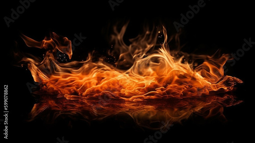 Fire flames on black background. Abstract blaze fire flame texture background.generative ai