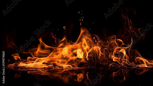 Fire flames on black background. Abstract blaze fire flame texture background.generative ai