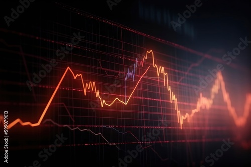 digital financial market graph concept, matrix environment ,red color line bar graph chart, generative ai