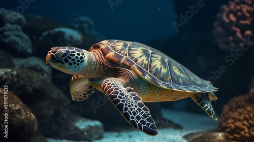 Hawaiian Green Sea Turtle (Chelonia mydas).generative ai