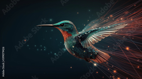 Hummingbird on black background. generative ai © S...
