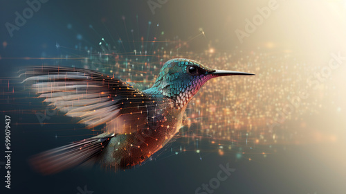 Hummingbird on black background. generative ai