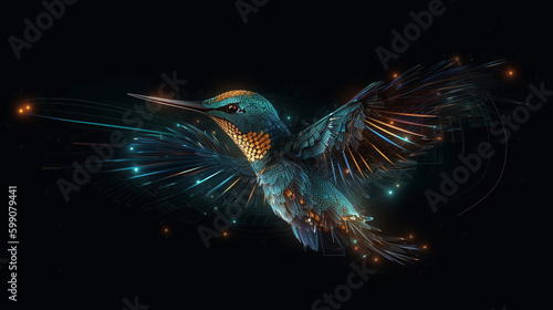 Hummingbird on black background. generative ai
