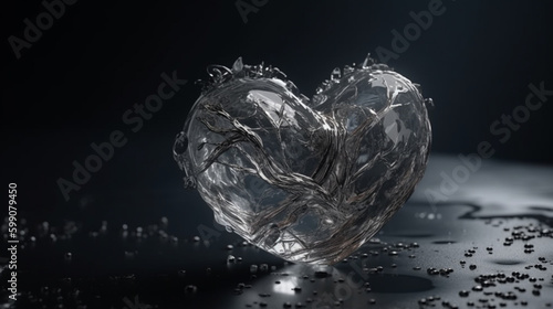  heart made of glass on a dark background.generative ai