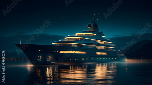 illustration of superyacht at night photo