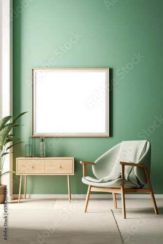 Picture Frame Mockup in modern living room interior. Template. Stylish home decor. AI-generated image © Falk
