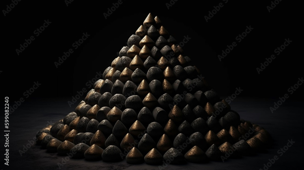 Pyramid of pebbles on a dark background. generative ai Pyramid of pebbles on a dark background. generative ai