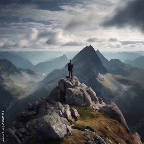 hiker on top of mountain © Glyn