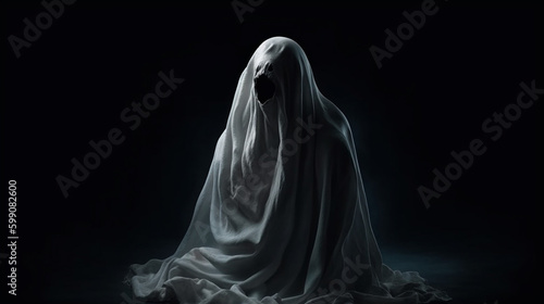 Scary ghost in the dark. Halloween concept.generative ai