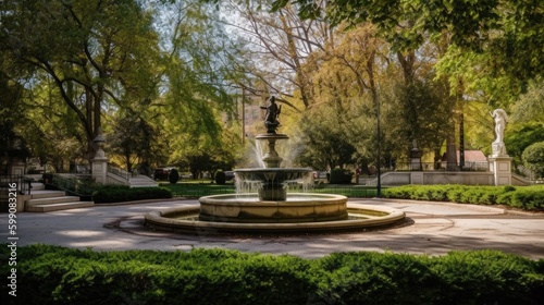 A statue water fountain in the park. Generative AI