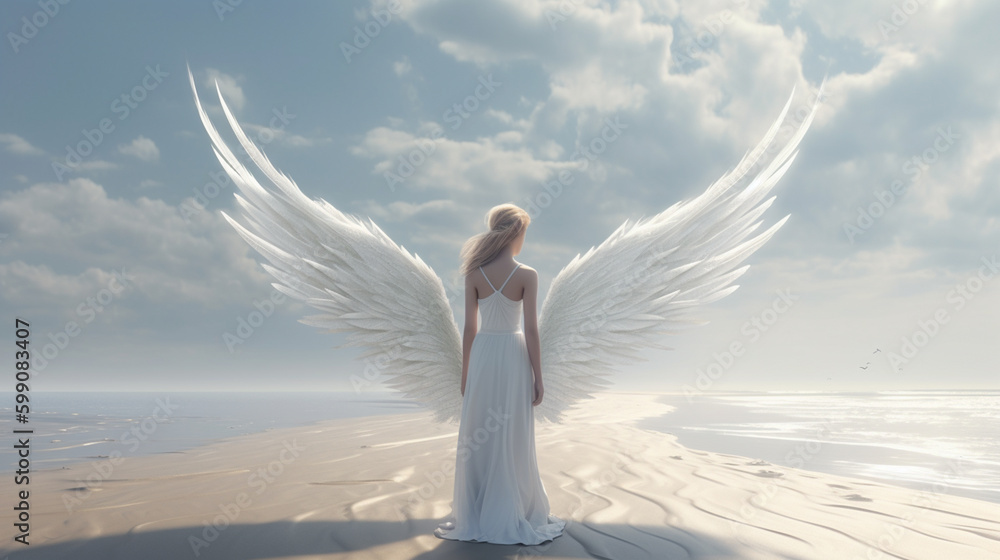 Angel with white wings on the desert.generative ai Angel with white wings on the desert.generative ai