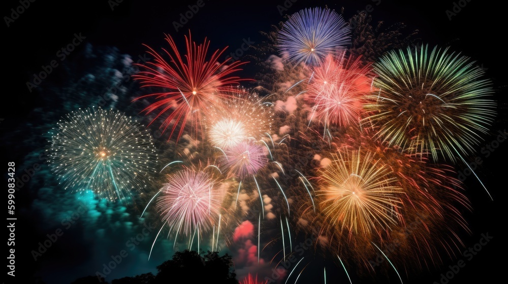 Fireworks display explosions of color in the sky. Generative AI 