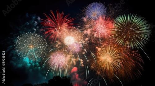 Fireworks display explosions of color in the sky. Generative AI 