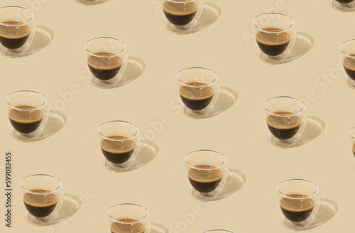 Creative trendy pattern made of coffee on pastel background. Minimal concept.