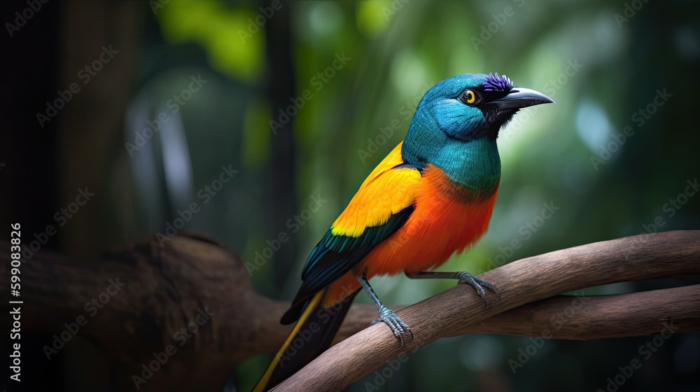 A tropical bird with vibrant colors. Generative AI