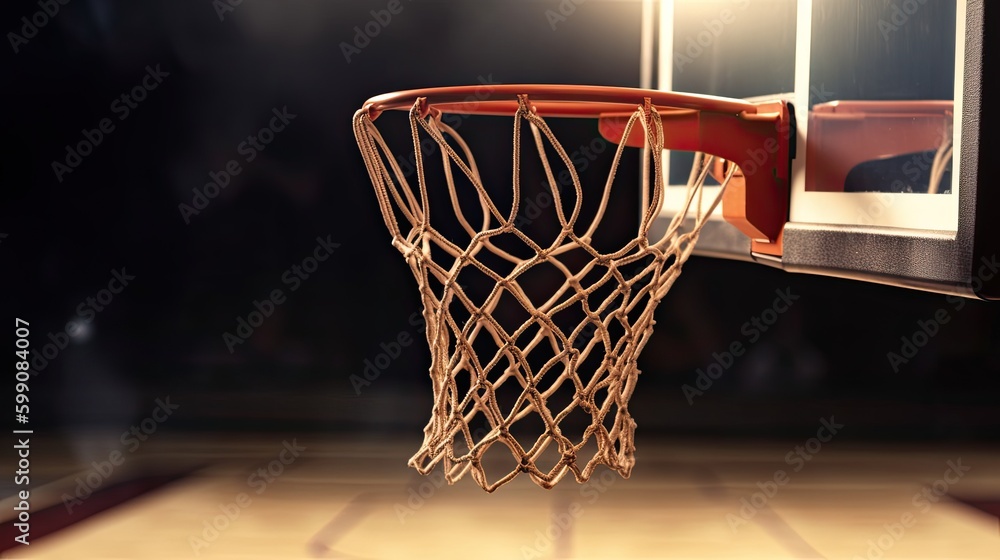 A basketball hoop on the court. Generative AI A basketball hoop on the court. Generative AI