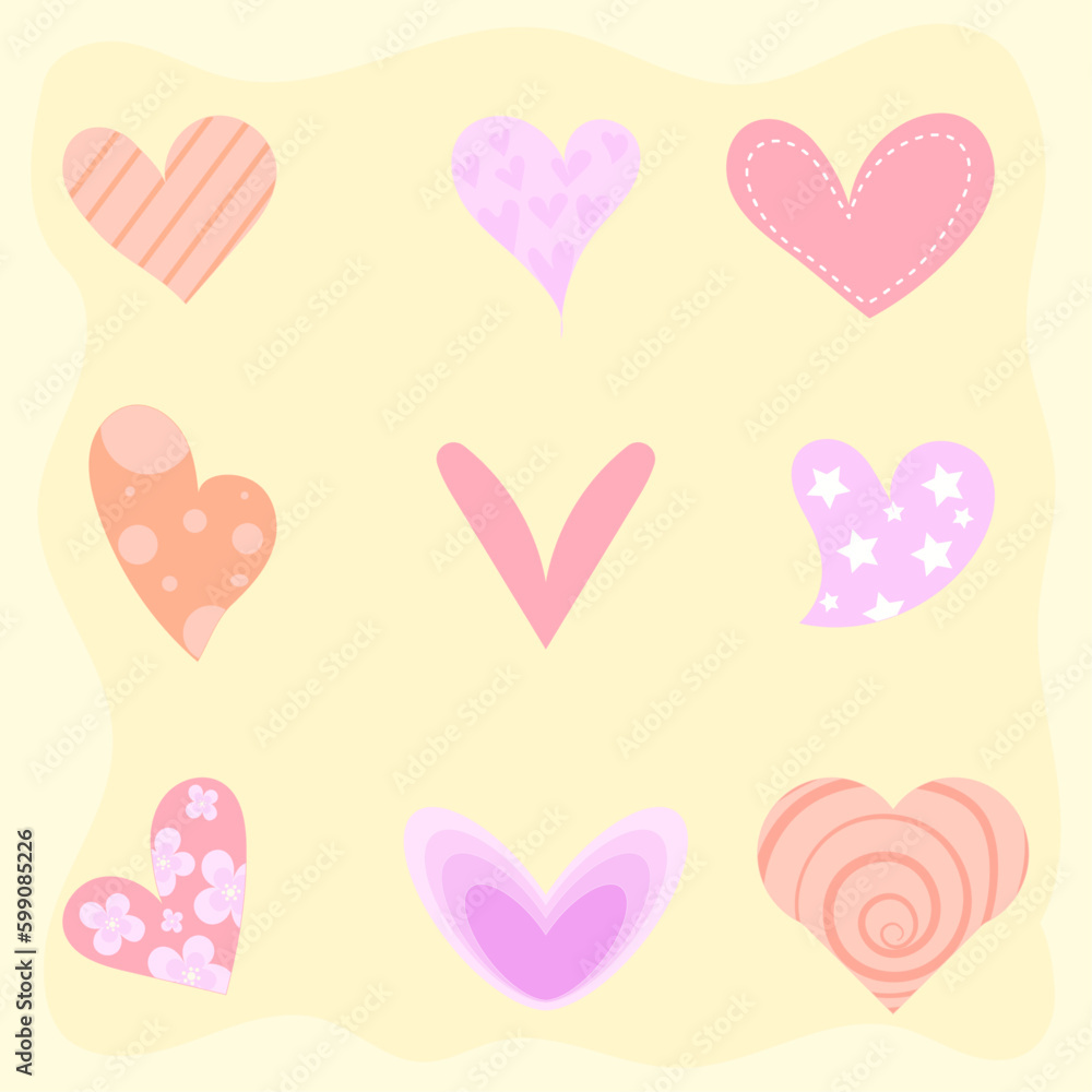 Heart icon vector set, hand-drawn illustration