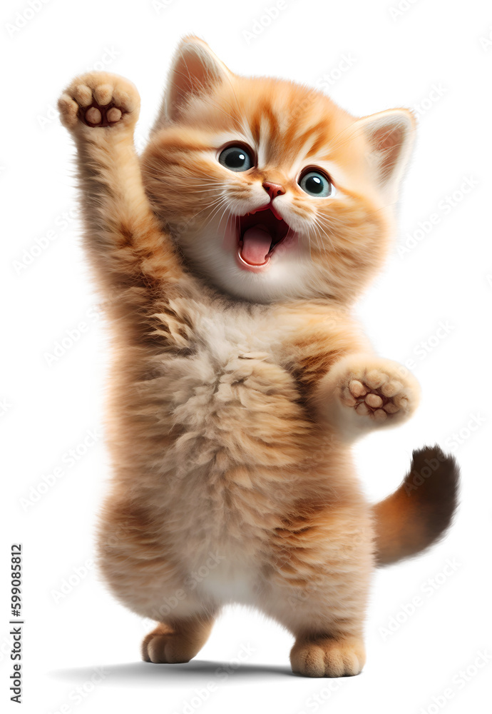 cute cat standing, isolated background. Generative Ai