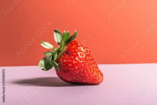 Strawberry on a pink and orange background, minimal style. Generative AI