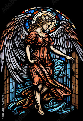 church stained glass style angel, generative AI