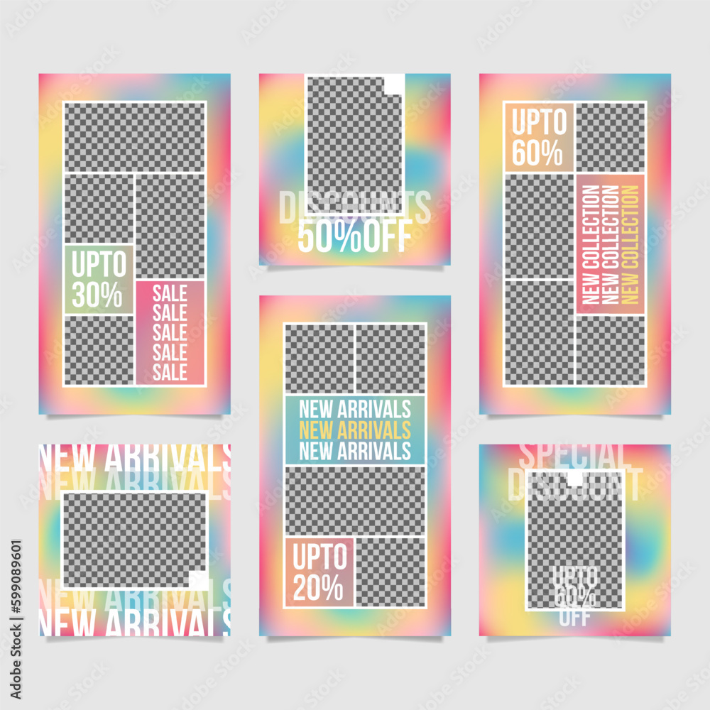 A set of holographic banners template for social media.
