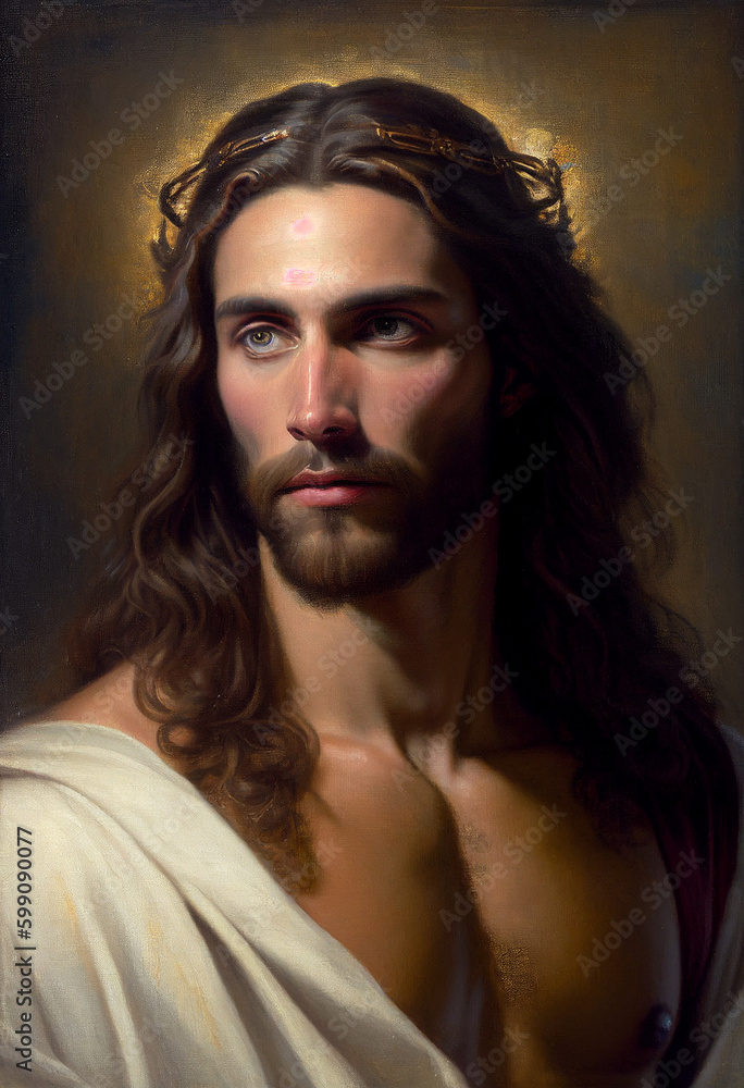 Jesus in oil painting style, generative AI Jesus in oil painting style, generative AI