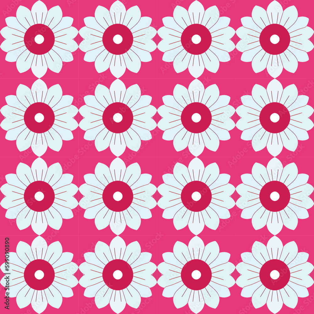 Premium seamless vector image of red and white flower pattern with detailed rose motifs in pink and pastel.