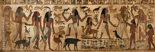 Obraz na płótnie old historical egyptian painting with egyptian hieroglyphs, generative AI w salonie