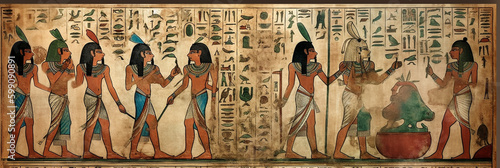 Fotografie, Obraz old historical egyptian painting with egyptian hieroglyphs, generative AI