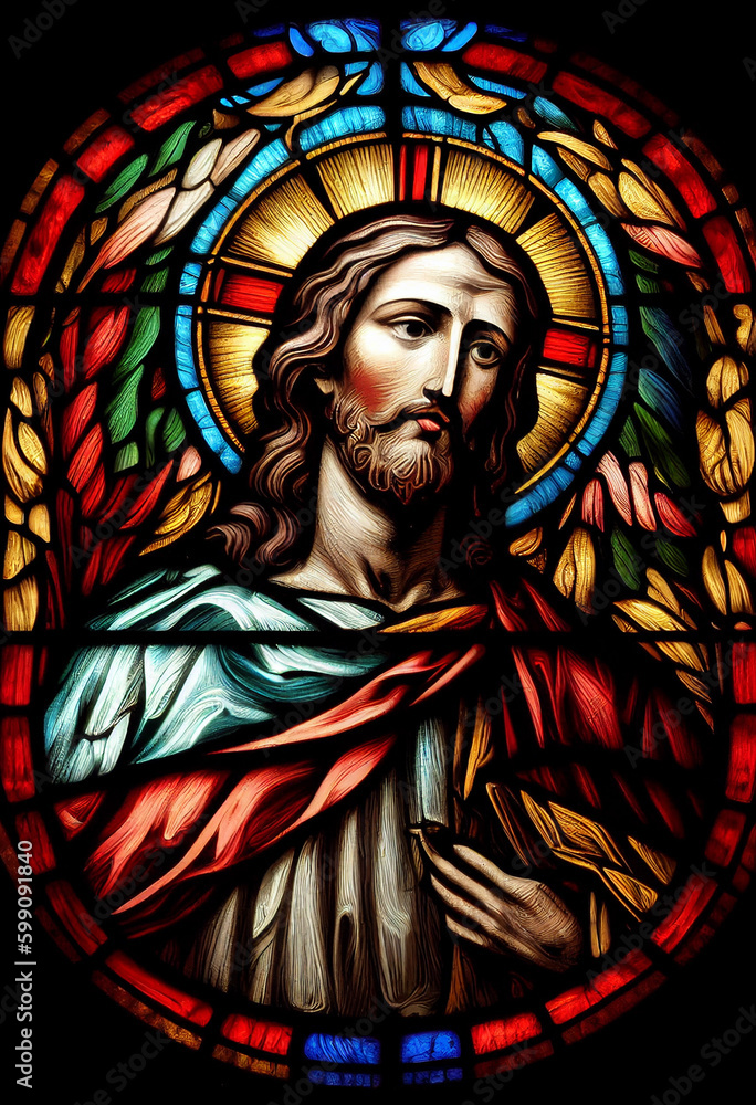 stained glass style Jesus, generative AI stained glass style Jesus, generative AI