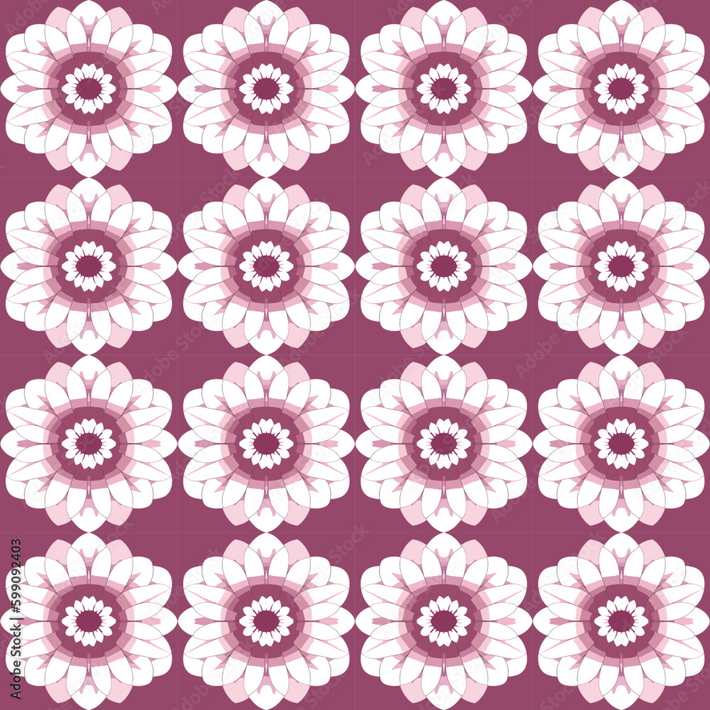 Joyful and relaxing design with pink and white peppermint floral motifs on red background, suitable.