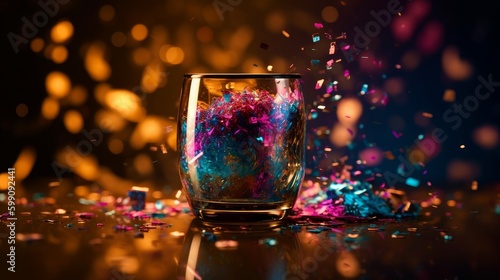 Celebrate the New Year with Festive Tumbler Photos on a Bright Shiny Background, with Champagne, Wine, and Candles Adding Sparkle to the Scene, Generative AI