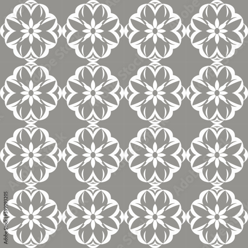 Gorgeous gray and white damask pattern with ornate, stylized flowers in symmetrical vector design, perfect.