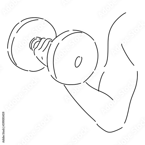 hands holding and lifting dumbbell. with line art style, sketch. isolated on white background. hand drawn vector illustration.