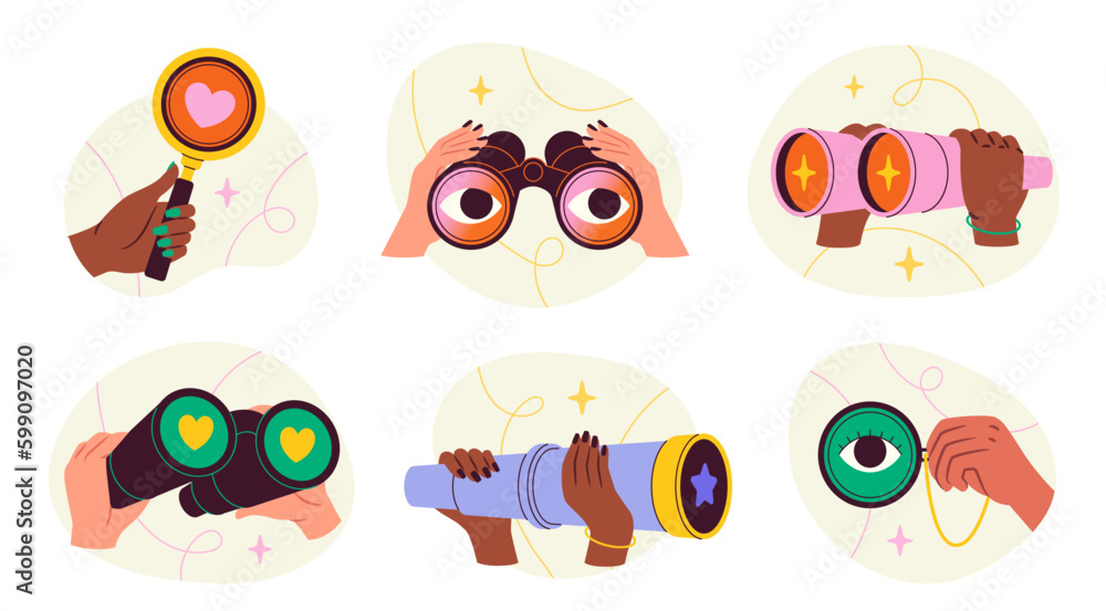 Icons with binoculars Icons with binoculars