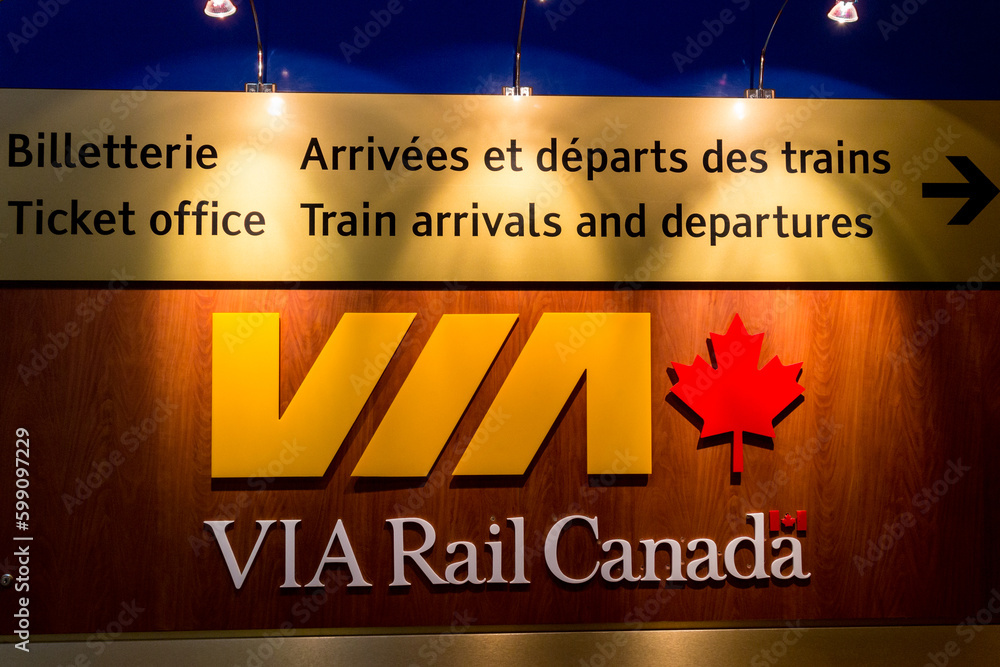 QUEBEC CITY, DECEMBER 27, 2016: Via Rail Canada departures board in ...