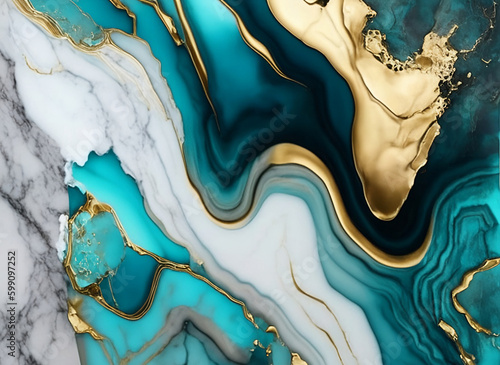 3d abstract background with gold and blue resin epoxy color