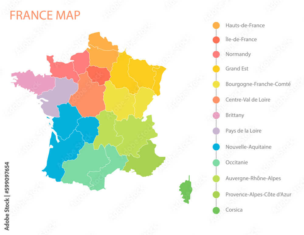 Obraz premium france region map and infographic of provinces, political maps of france for app web logo banner poster icon - Vector File