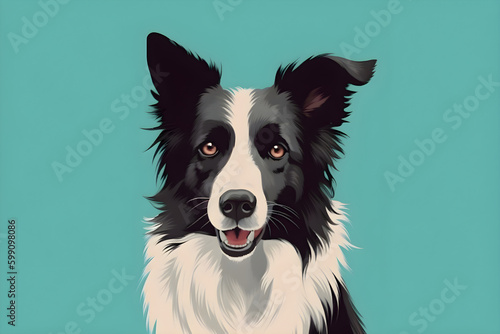 Fototapeta Portrait illustration of a Border Collie dog, pet drawing