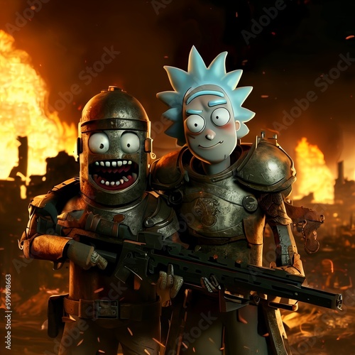 Obraz na plátně Warrior Rick and Morty By AI Generated